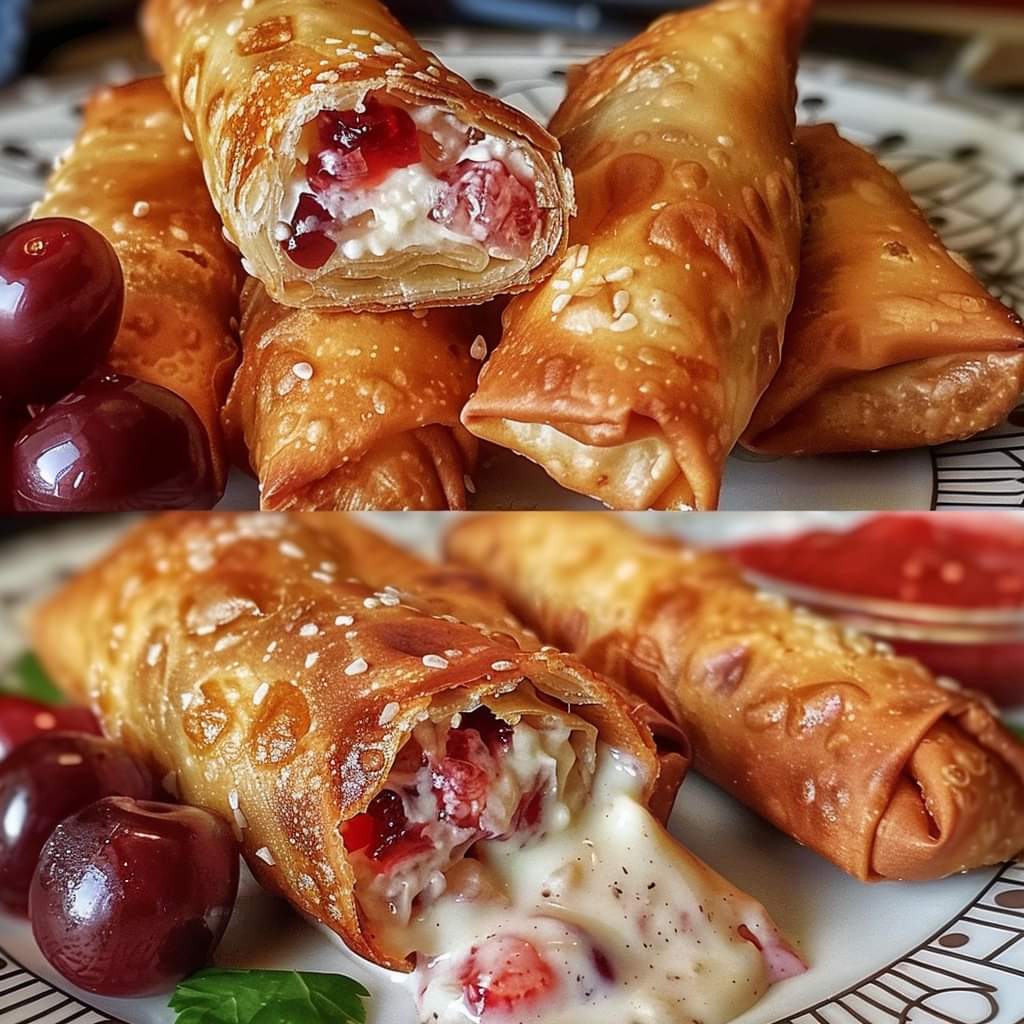 Cherry Cream Cheese Egg Rolls recipe - Easy egg roll dessert - Cherry-filled egg rolls - Cream cheese egg rolls - Homemade cherry egg rolls - Dessert egg rolls with cherries - Crispy cherry cream cheese egg rolls - Best egg roll dessert recipe - Sweet cherry egg rolls - Quick cherry egg rolls recipe