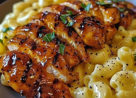 Sweet and Spicy Honey Pepper Chicken with Creamy Macaroni Cheese - FULL