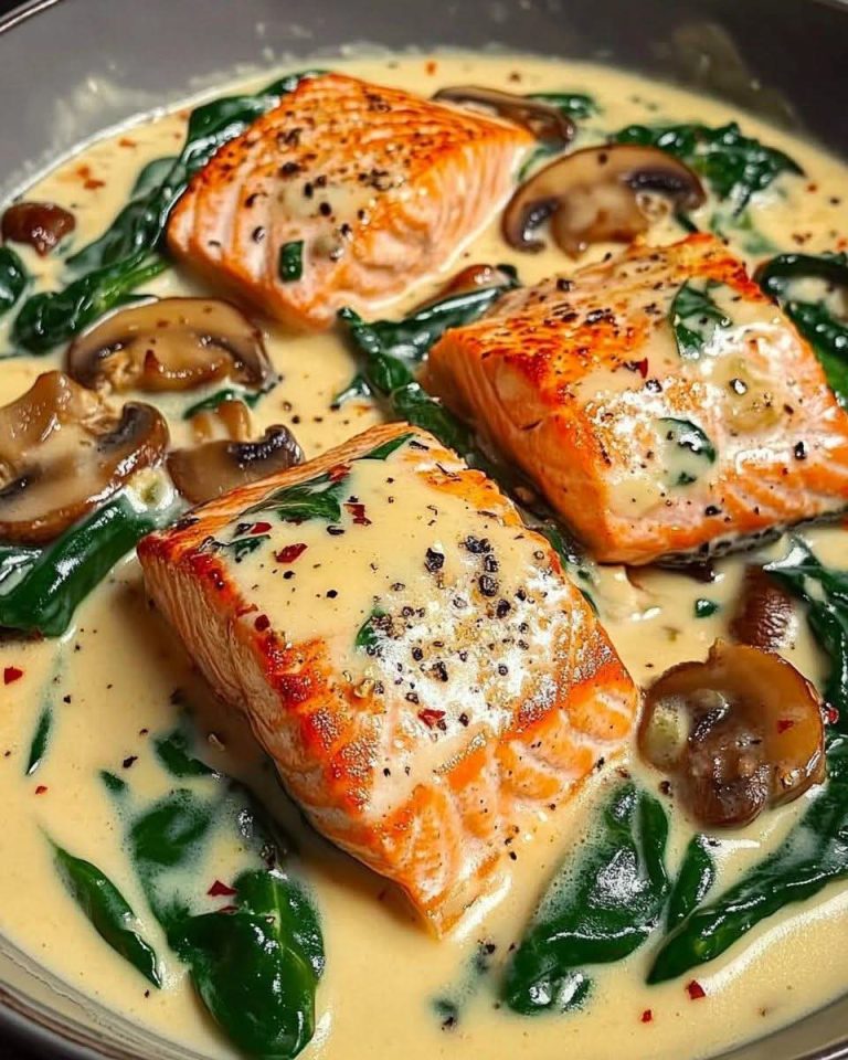 Creamy Tuscan Salmon Recipe with Spinach and Mushrooms