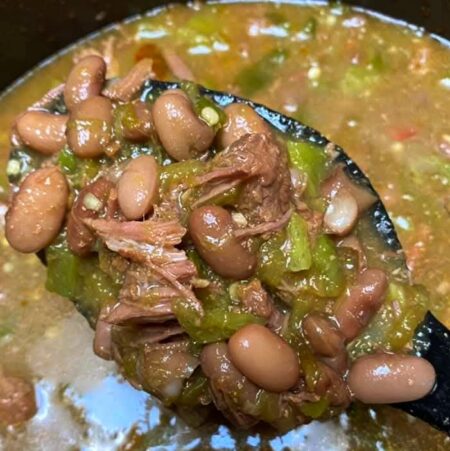 Slow Cooker Pinto Beans with Green Chile and Tender Beef Stew Meat