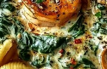Creamy Shrimp Pasta Shells with Spinach & Mushrooms