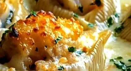 Creamy Shrimp and Crab Stuffed Shells with Alfredo Sauce