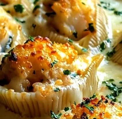Creamy Shrimp and Crab Stuffed Shells with Alfredo Sauce