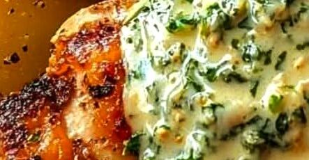 Triple Cheese Garlic Chicken Alfredo with Roasted Parmesan Potatoes & Spinach Basil Pesto