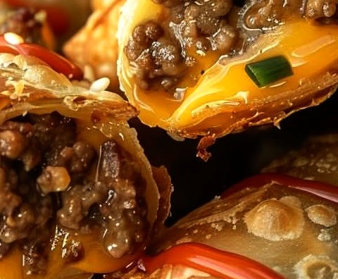 Cheesy Cheeseburger Egg Rolls
