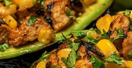 Honey Lime Chicken Stuffed Avocados with Corn Salsa