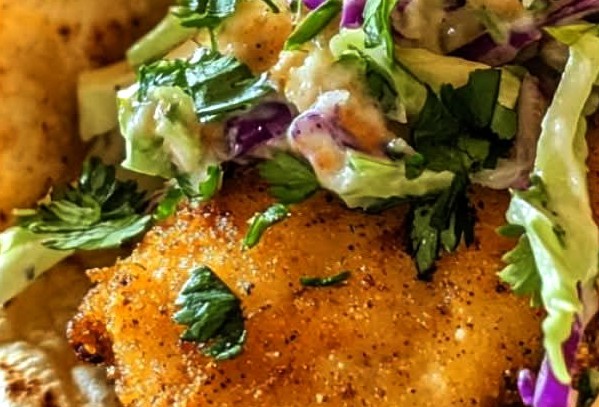 Crispy Cajun Fish Tacos with Creamy Lime Slaw