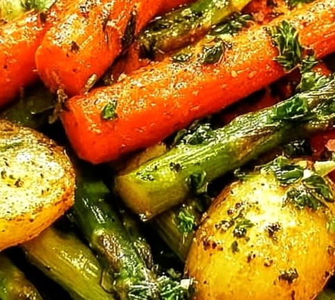 Roasted Asparagus and Carrots with Garlic and Herbs