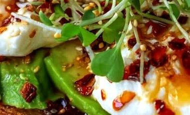 Burrata & Avocado Toasts with Chili Honey Drizzle
