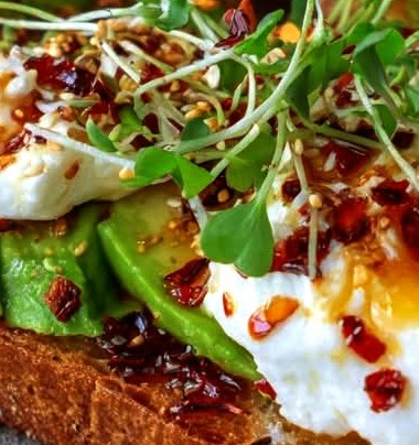 Burrata & Avocado Toasts with Chili Honey Drizzle