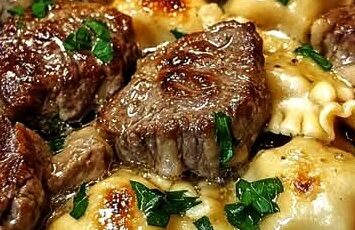 One-Skillet Garlic Butter Steak & Cheese Ravioli