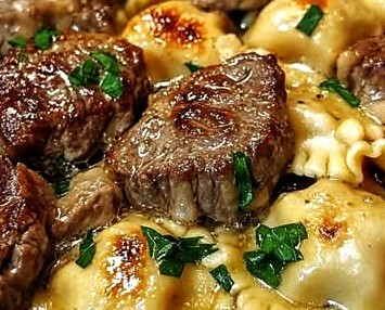 One-Skillet Garlic Butter Steak & Cheese Ravioli
