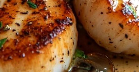 Seared Scallops with Creamy Garlic Mushroom Sauce