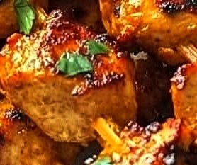 Thai Curry Grilled Chicken Skewers with Creamy Coconut Peanut Dipping Sauce