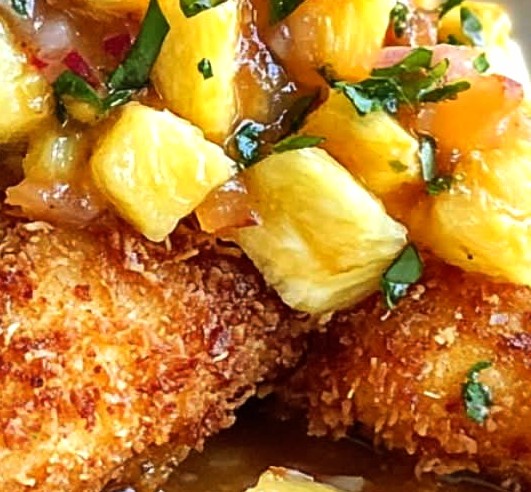 Crispy Coconut Chicken with Fresh Pineapple Salsa