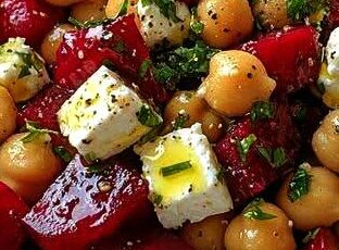 Healthy Chickpea, Beetroot & Feta Salad with Lemon-Garlic Vinaigrette