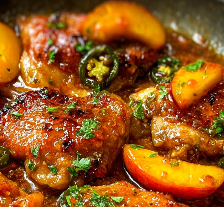 Sweet & Spicy Jalapeño Peach Chicken Thighs