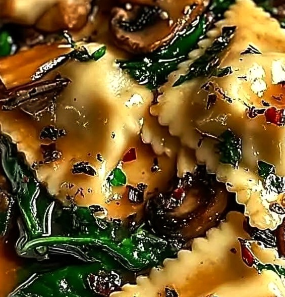 Garlic Butter Spinach Mushroom Ravioli