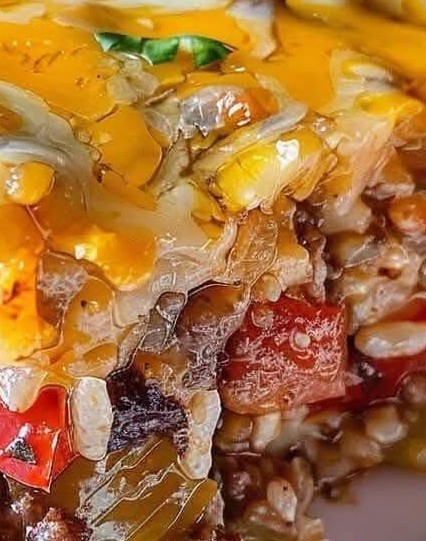 Cheesy Stuffed Pepper Beef Casserole Stack