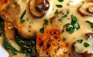 Creamy Chicken, Spinach, and Mushroom Bake