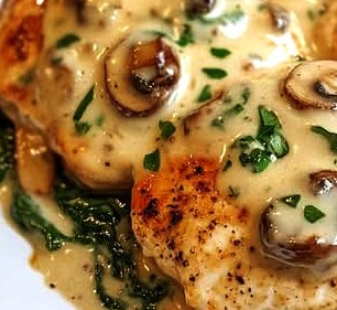 Creamy Chicken, Spinach, and Mushroom Bake