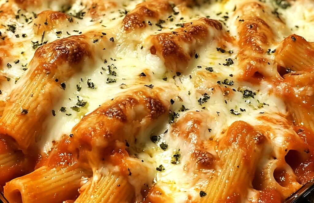 Ultimate Creamy Three-Cheese Rigatoni Bake