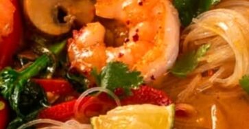 Thai Shrimp Coconut Noodle Soup with Spinach & Veggies