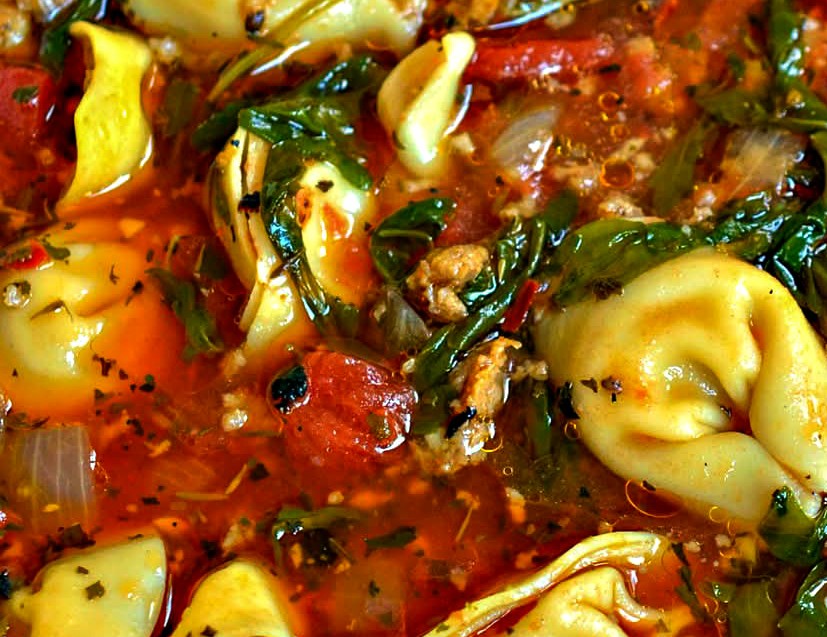 Creamy Sausage Tortellini Soup with Spinach & Tomatoes