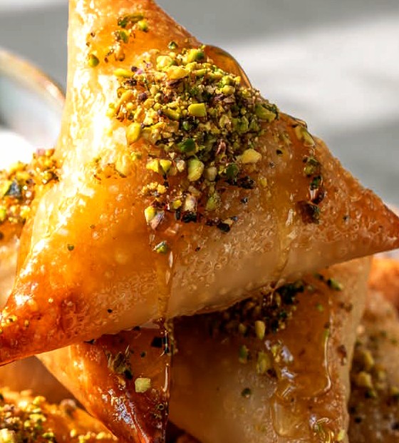 Crispy Rice Paper Samosas with Whipped Pistachio-Feta Filling