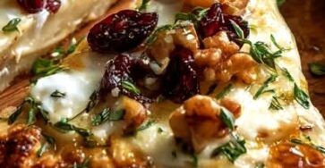 Crispy Flatbread with Brie, Cranberries, Toasted Walnuts & Hot Honey Drizzle