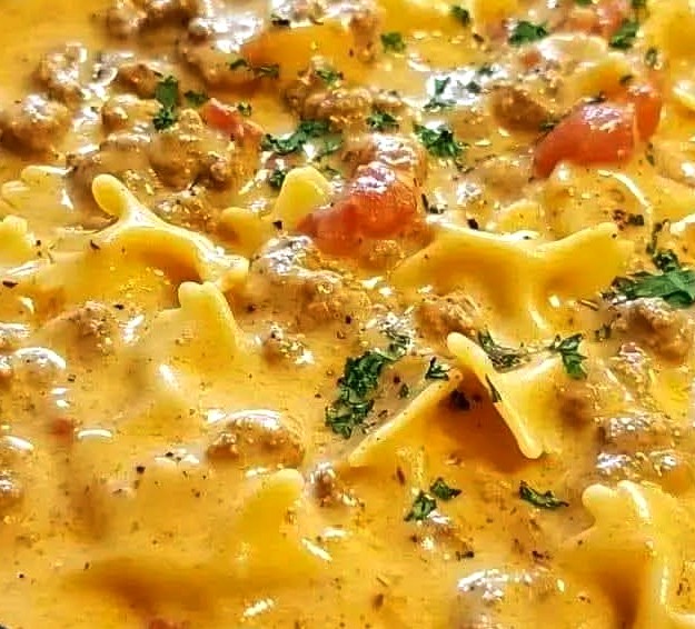 Creamy Crock Pot Velveeta Beef Pasta