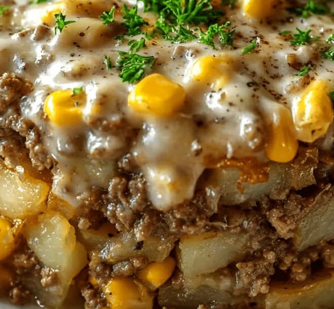 Slow Cooker Hamburger Hash Stack