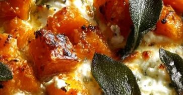 Baked Whipped Feta & Goat Cheese Dip with Roasted Sweet Potato and Crispy Sage