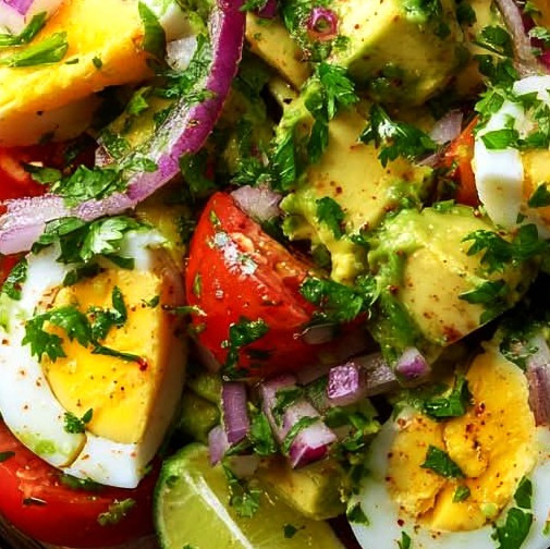 Creamy Avocado Egg Salad with Tomato & Red Onion