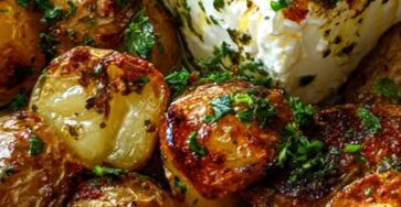 Roasted Baby Potatoes with Baked Feta & Herbs