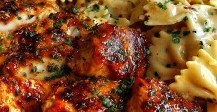 Spicy Cajun Chicken Bowtie Pasta in Creamy Alfredo Sauce