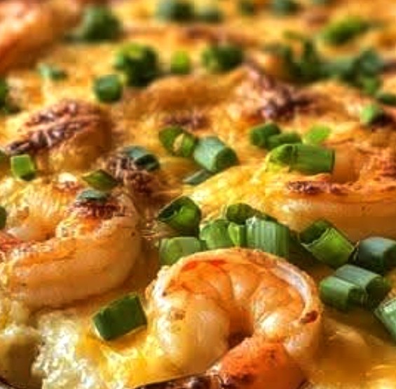 Creamy Shrimp and Grits Casserole with Cheddar Crust