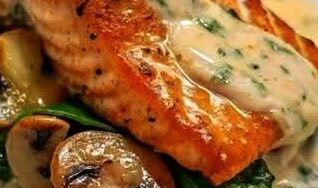 Garlic Butter Salmon with Spinach & Mushrooms in Creamy Parmesan Sauce