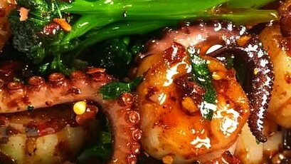 Citrus-Spiced Baby Octopus with Roasted Broccolini