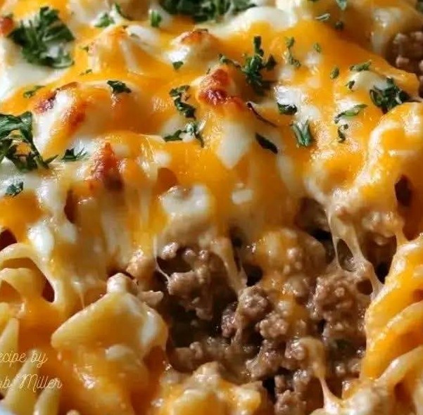 Cheddar Ranch Ground Beef Pasta Bake