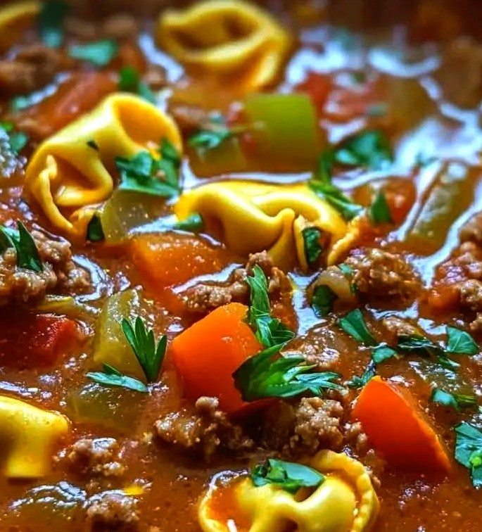 Slow Cooker Tomato Tortellini Soup with Ground Beef