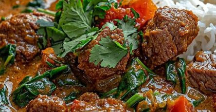 Creamy Thai Panang Beef Curry with Spinach & Coconut Jasmine Rice