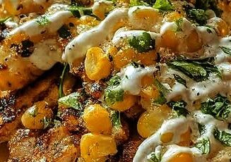 Street Corn Chicken Tostada Melts with Creamy Cilantro Lime Sauce