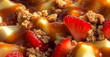 Creamy Cheesecake Fruit Salad with Caramel Drizzle & Crunchy Topping Creamy Cheesecake Fruit Salad with Caramel Drizzle & Crunchy Topping