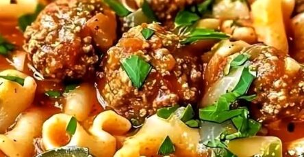 Spicy Meatball Pasta Soup with Cheesy Jalapeño Poppers