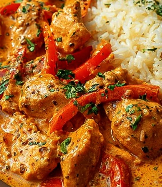 Creamy Paprika Chicken with Bell Peppers & Fluffy Rice
