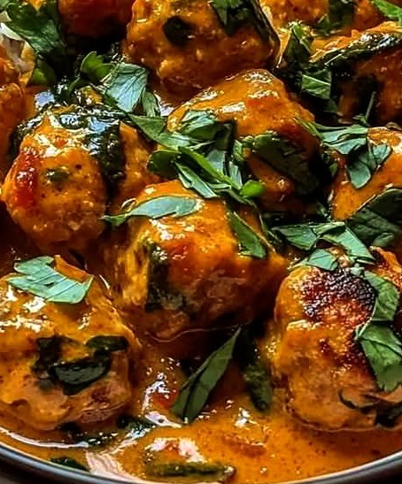Tender Thai Chicken Meatballs in Creamy Coconut Curry