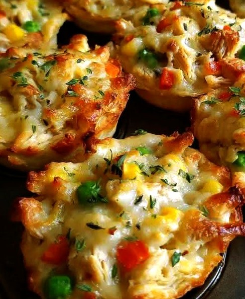 Mini Chicken Pot Pie Muffins (Easy Puff Pastry Snack Recipe)