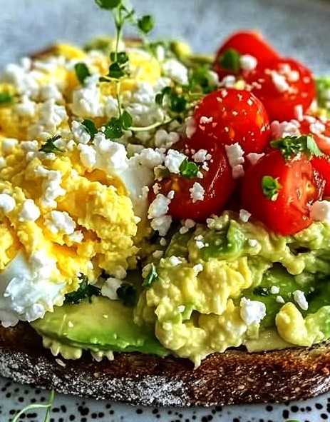 Avocado Cottage Cheese Toast with Creamy Scrambled Eggs