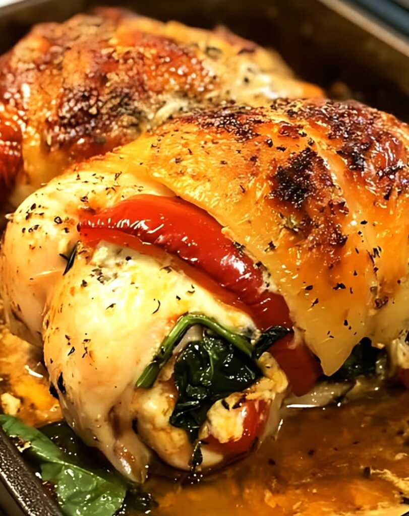 Roasted Red Pepper, Spinach, and Mozzarella Stuffed Chicken Breast Recipe